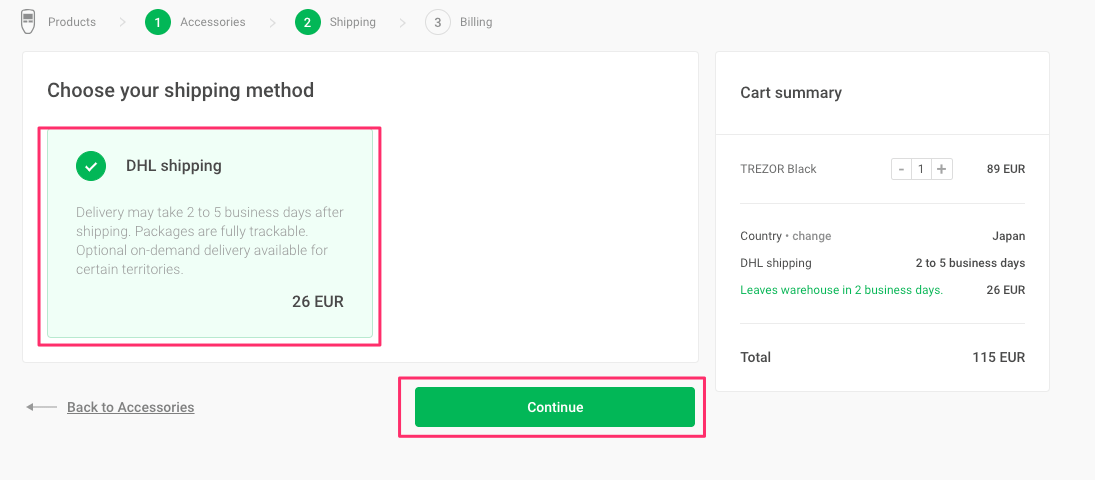 配送オプションの選択