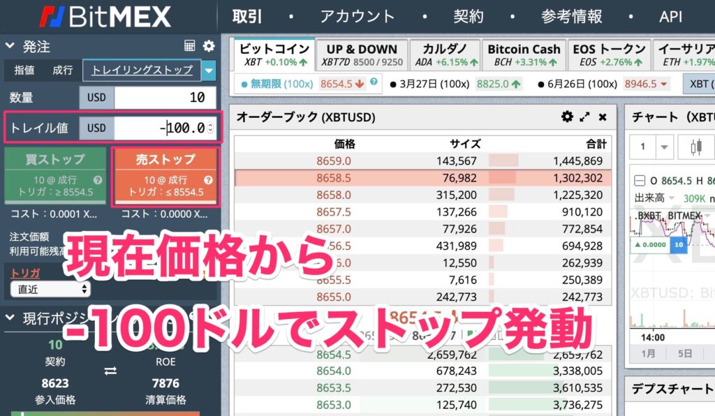 ロングしている時のトレイリング